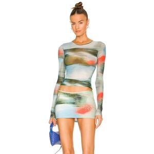 Miaou Motion blur sheer Long Sleeve Top and Skirt Set